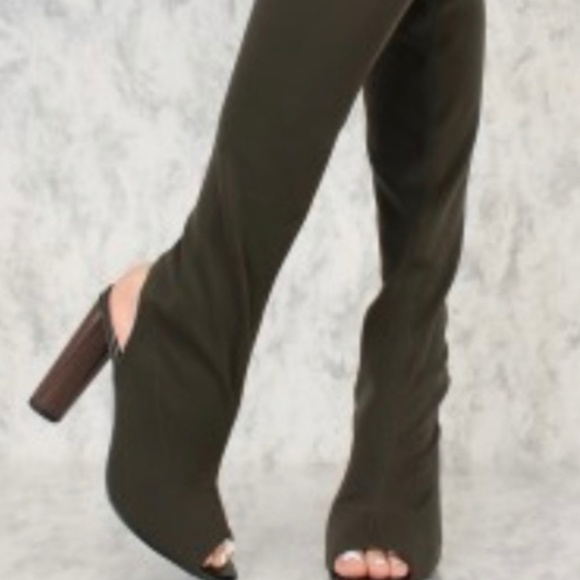 Olive Green Over the Knee Sock Boots NEW - Picture 4 of 4